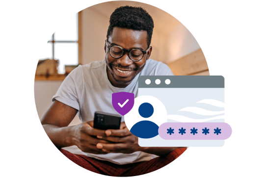 A man is engaged with his phone, and is previewing his Empower accounts.